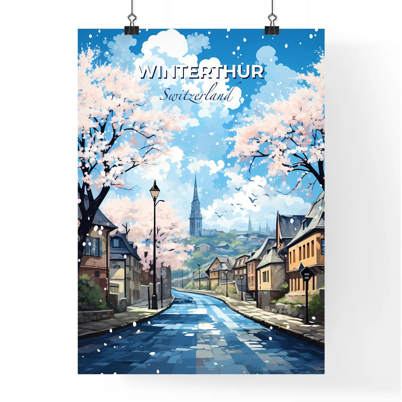 Winterthur, Switzerland, A Poster of a street with trees and buildings on the side Default Title