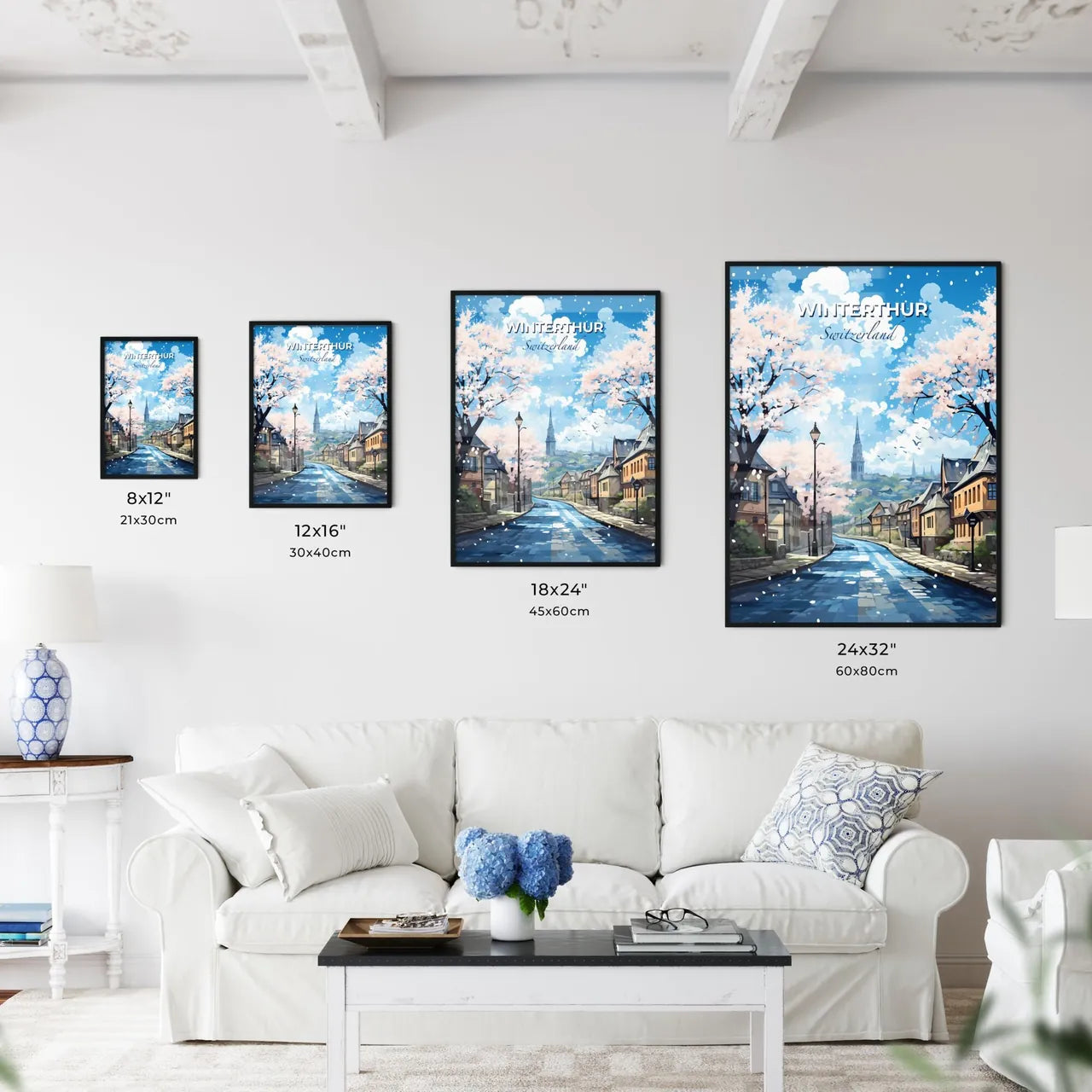 Winterthur, Switzerland, A Poster of a street with trees and buildings on the side Default Title