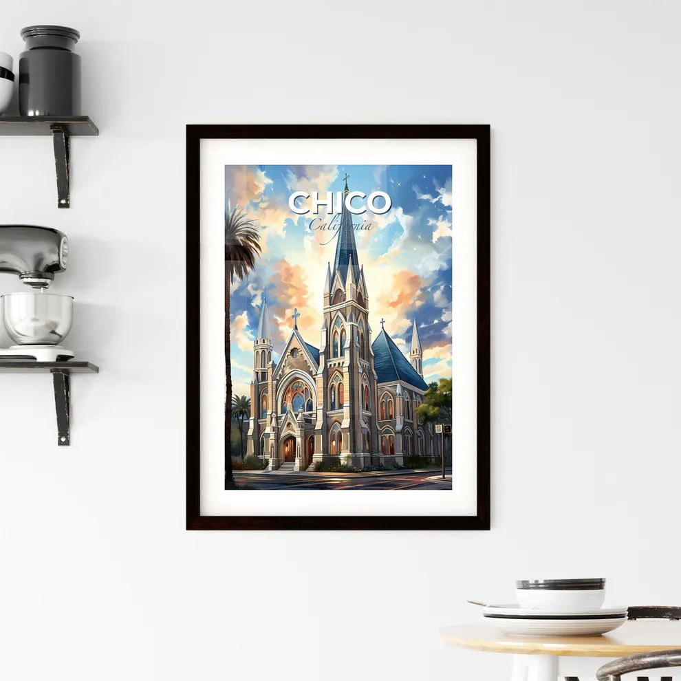 Chico, California, A Poster of a church with palm trees and a blue sky Default Title