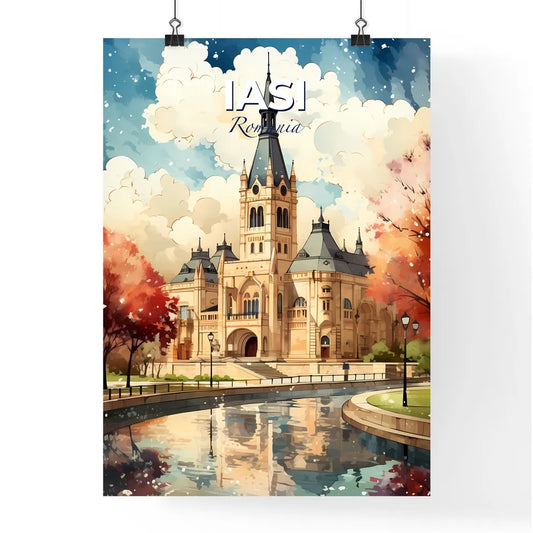 Iasi, Romania, A Poster of a castle with a pond and trees Default Title