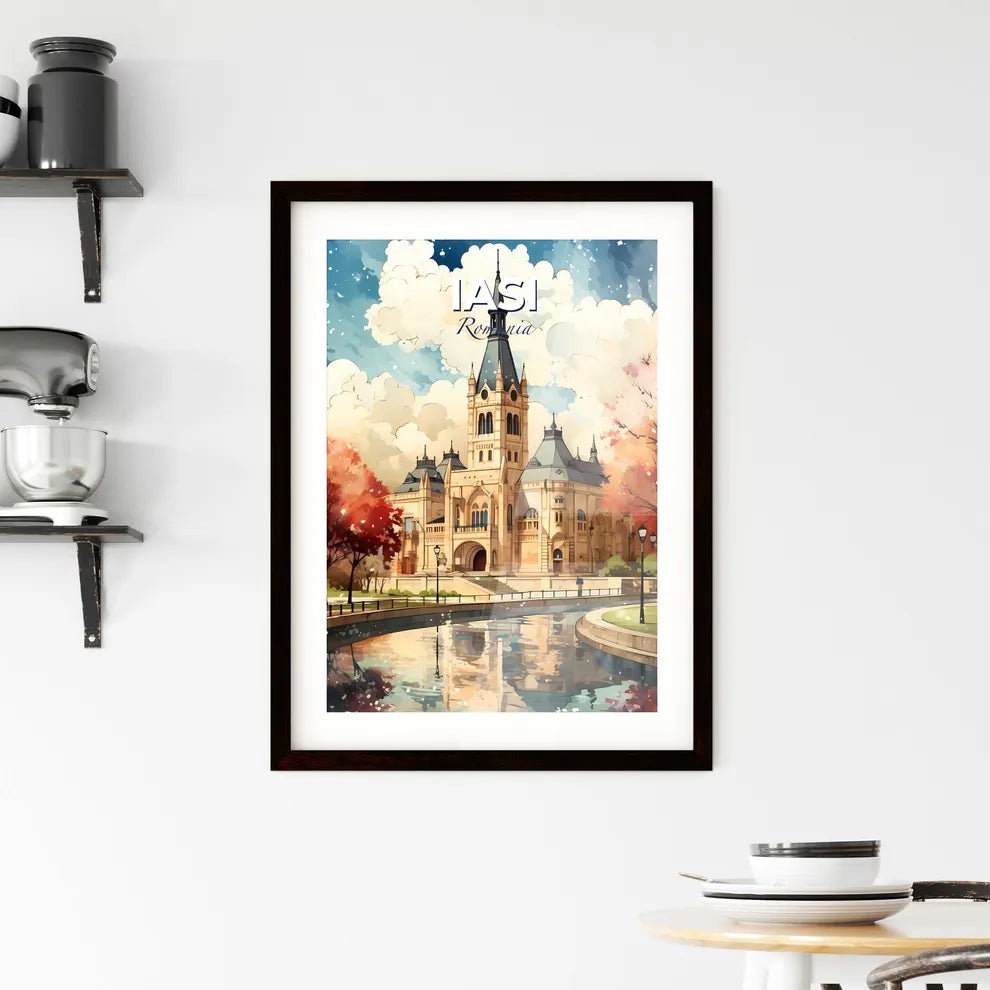 Iasi, Romania, A Poster of a castle with a pond and trees Default Title