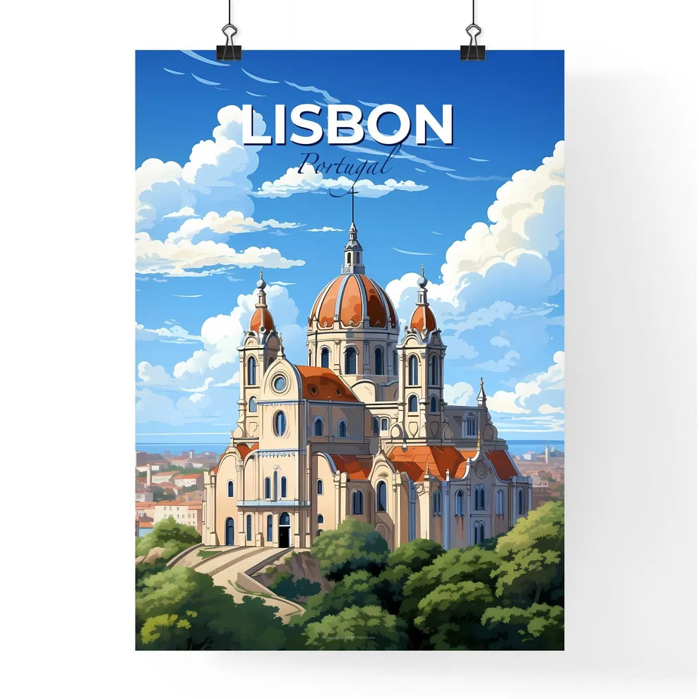 Lisbon, Portugal, A Poster of a building with a dome and a cross on top of it Default Title