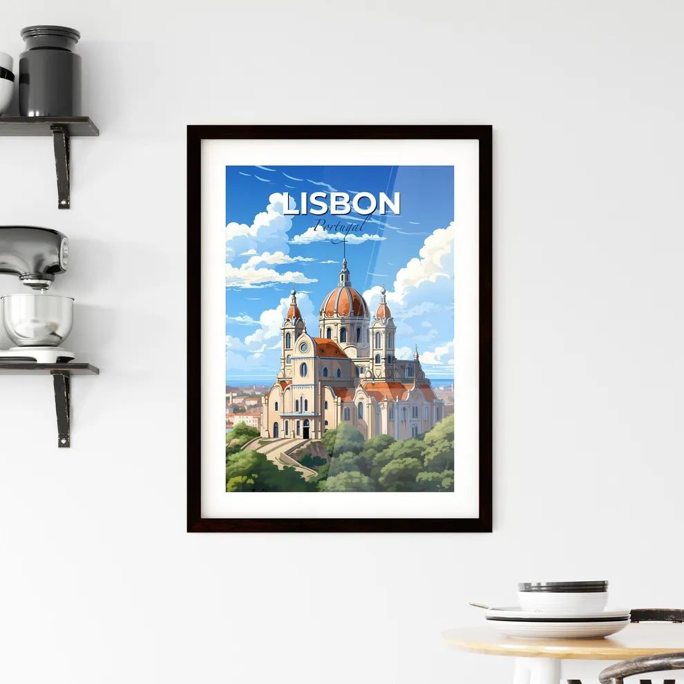 Lisbon, Portugal, A Poster of a building with a dome and a cross on top of it Default Title