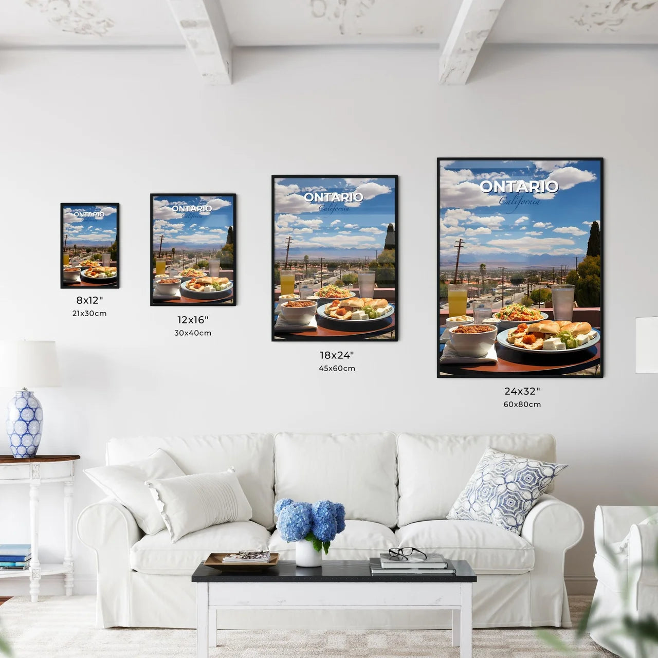 Ontario, California, A Poster of a table with plates of food and drinks on it Default Title