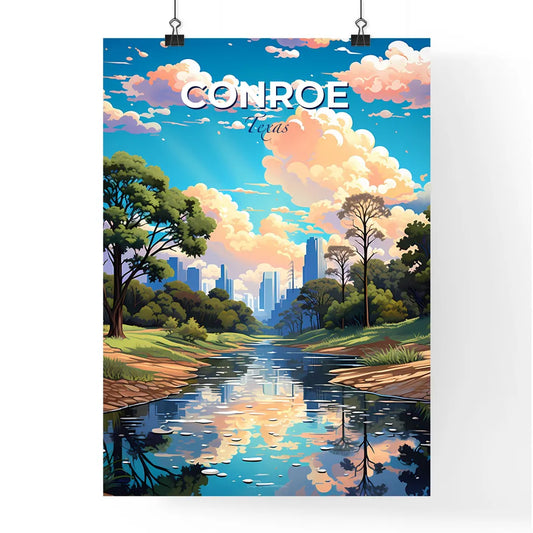 Conroe, Texas, A Poster of a river with trees and a city in the background Default Title