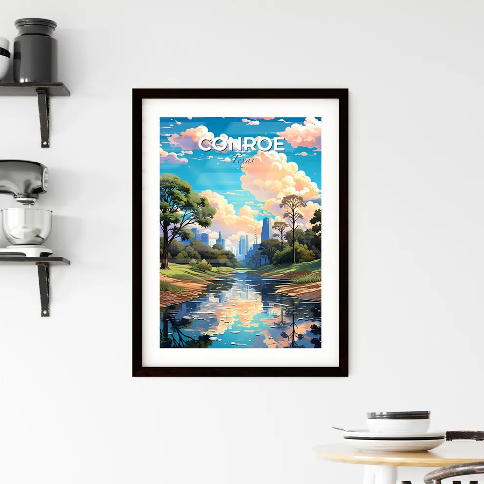 Conroe, Texas, A Poster of a river with trees and a city in the background Default Title