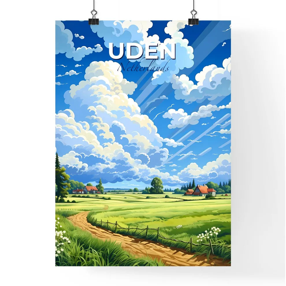 Uden, Netherlands, A Poster of a landscape with a dirt road and trees and a house Default Title