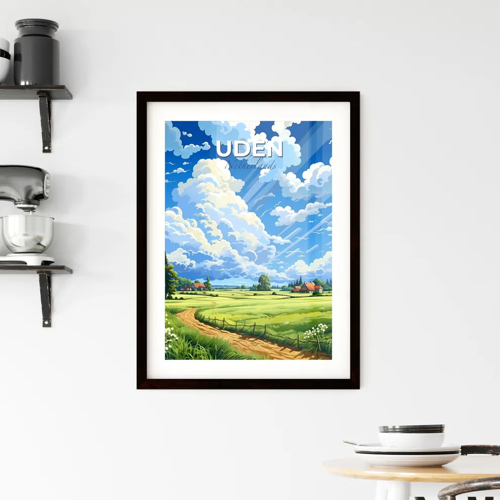 Uden, Netherlands, A Poster of a landscape with a dirt road and trees and a house Default Title