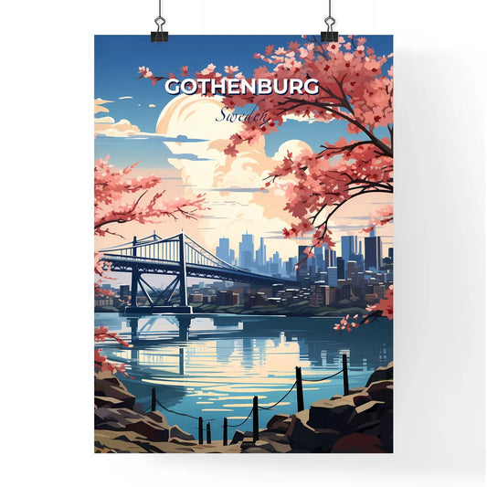 Gothenburg, Sweden, A Poster of a bridge over water with pink flowers Default Title