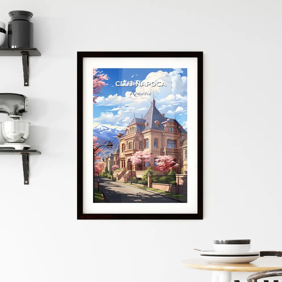 Cluj-Napoca, Romania, A Poster of a building with trees and a street light Default Title