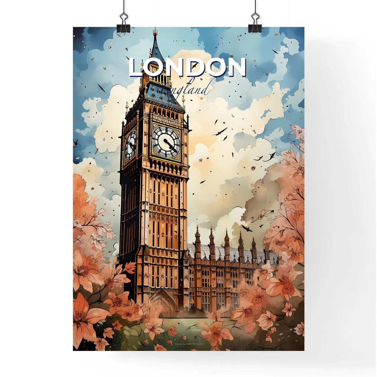 London, England, A Poster of a clock tower with a clock on it Default Title