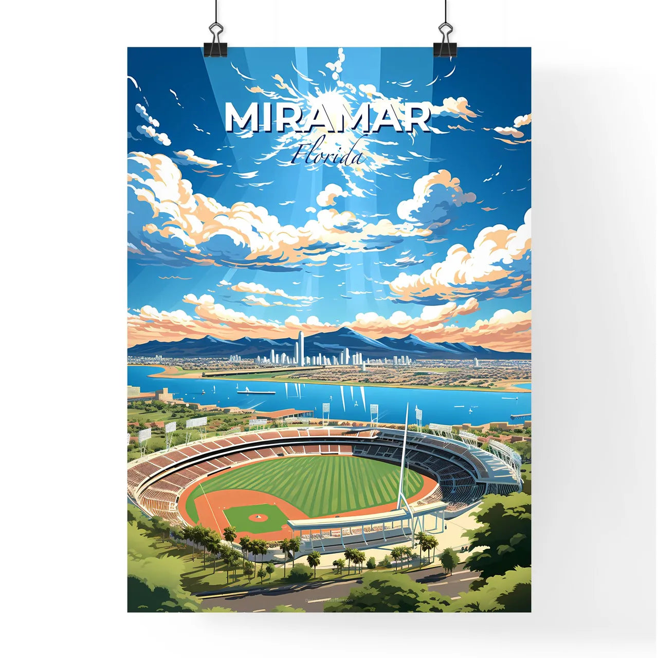 Miramar, Florida, A Poster of a baseball stadium with a body of water and a city in the background Default Title