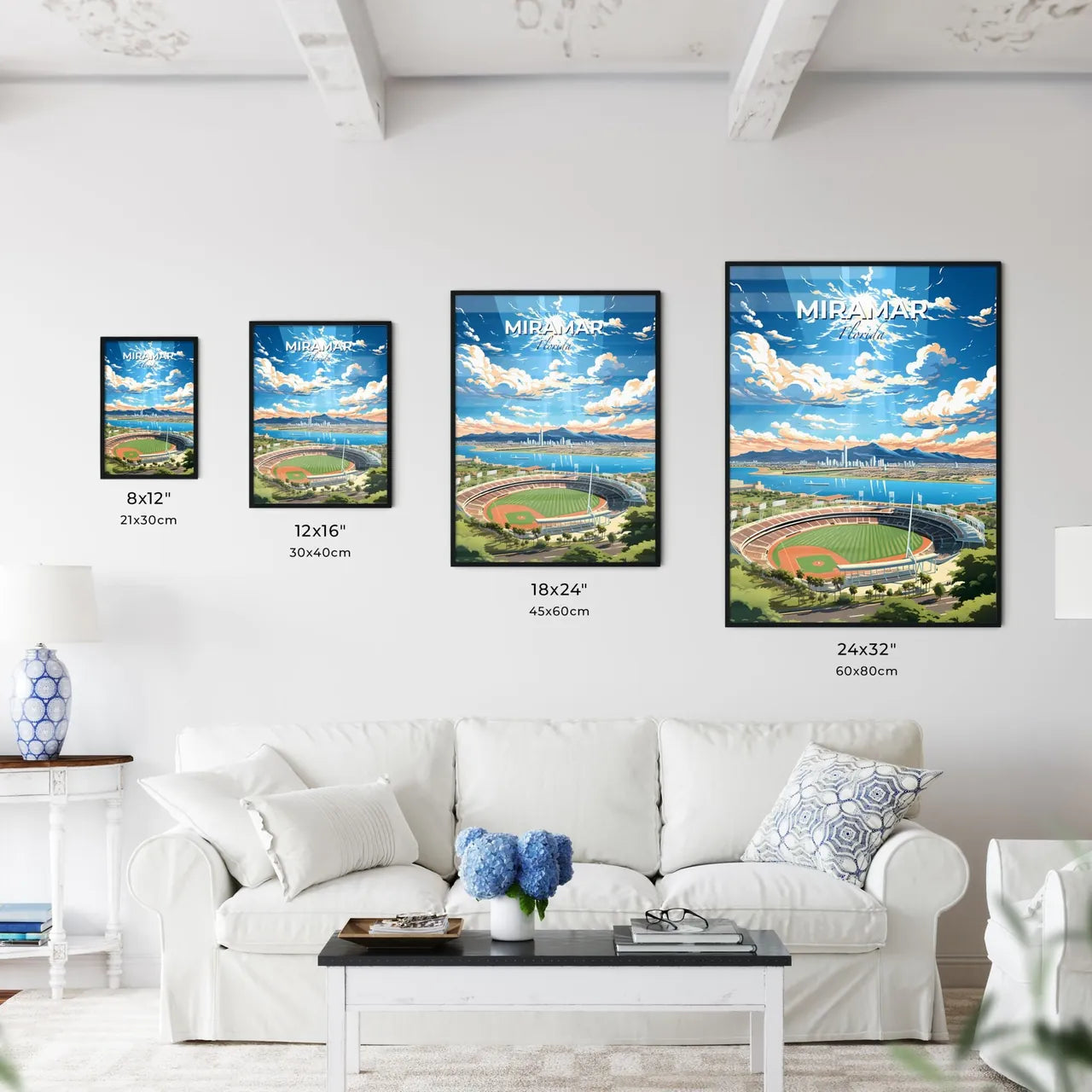Miramar, Florida, A Poster of a baseball stadium with a body of water and a city in the background Default Title