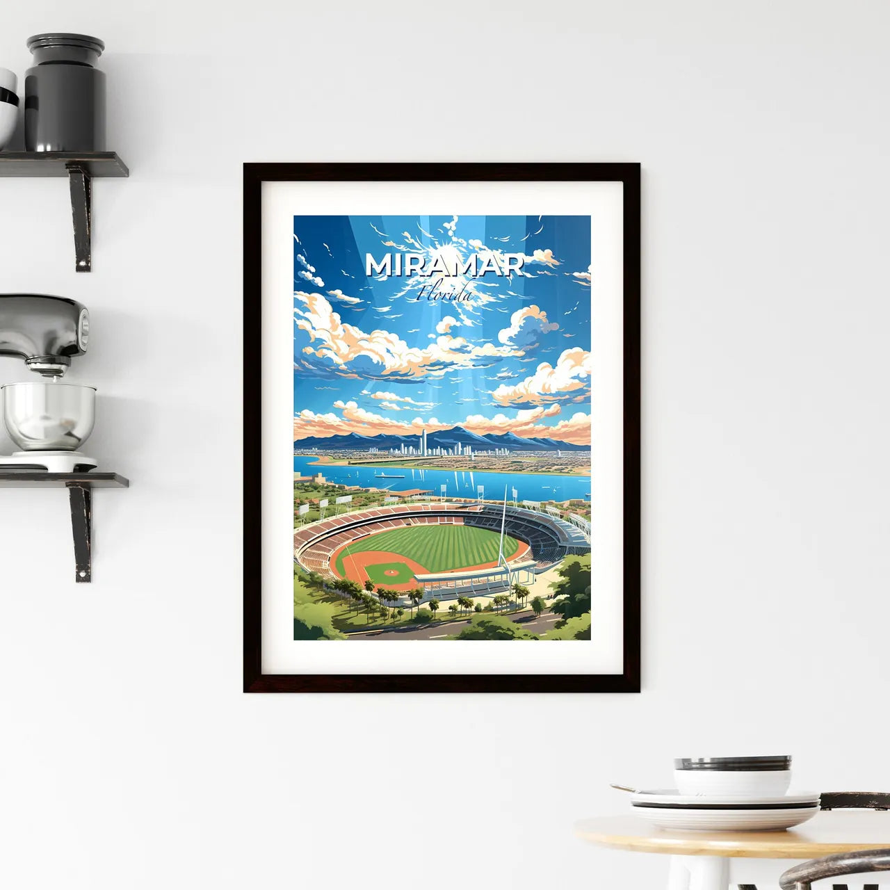 Miramar, Florida, A Poster of a baseball stadium with a body of water and a city in the background Default Title
