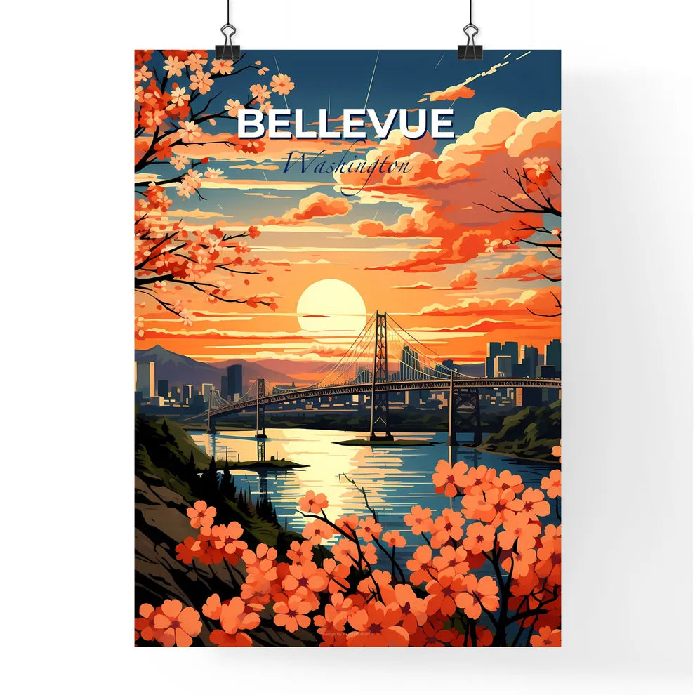 Bellevue, Washington, A Poster of a bridge over a river with a city in the background Default Title