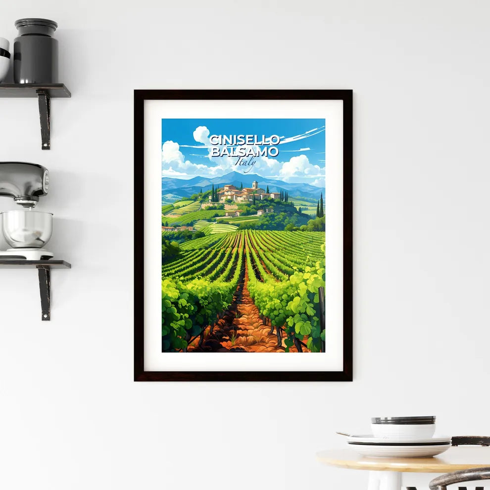 Cinisello Balsamo, Italy, A Poster of a landscape of a farm with a building and trees Default Title