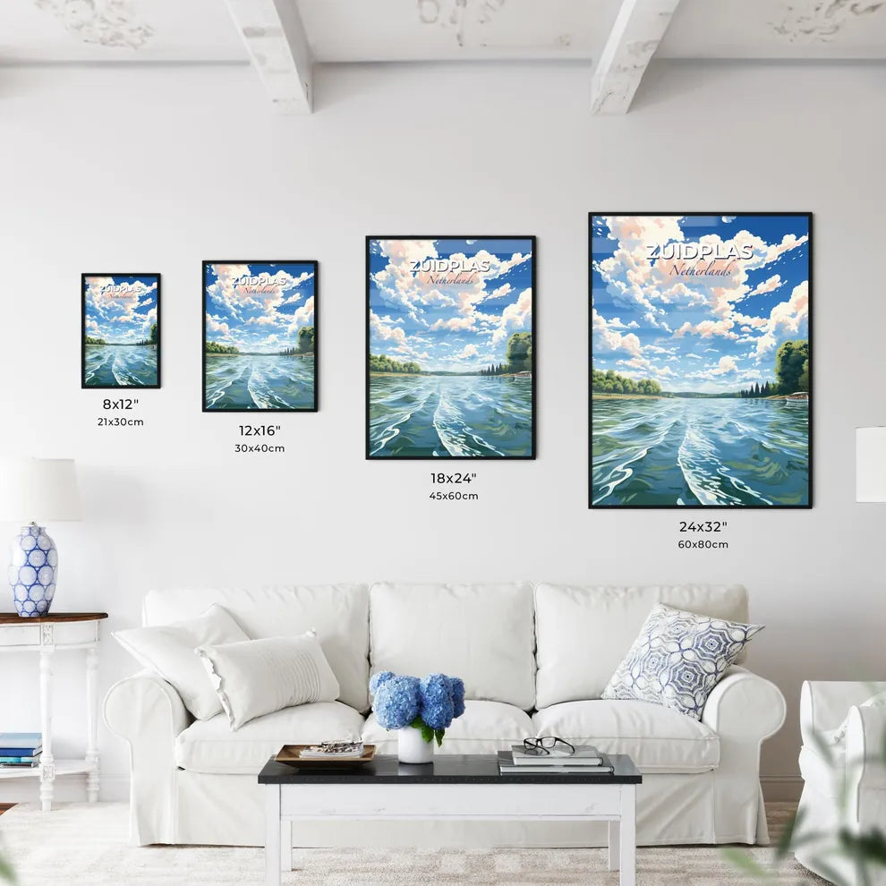 Zuidplas, Netherlands, A Poster of a body of water with trees and a boat on it Default Title