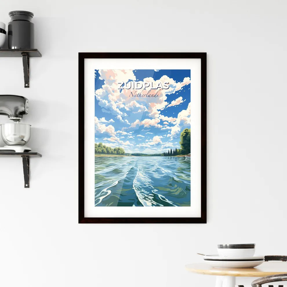 Zuidplas, Netherlands, A Poster of a body of water with trees and a boat on it Default Title