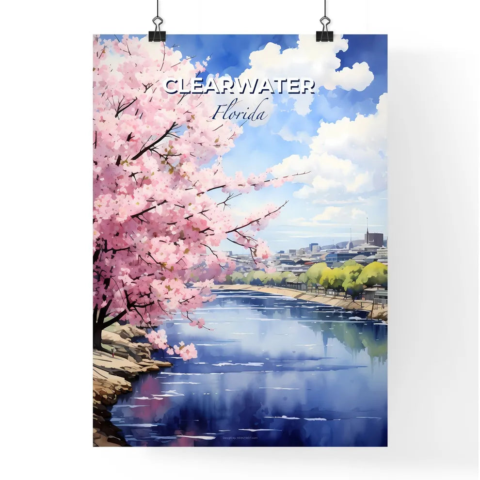 Clearwater, Florida, A Poster of a river with pink flowers and buildings in the background Default Title