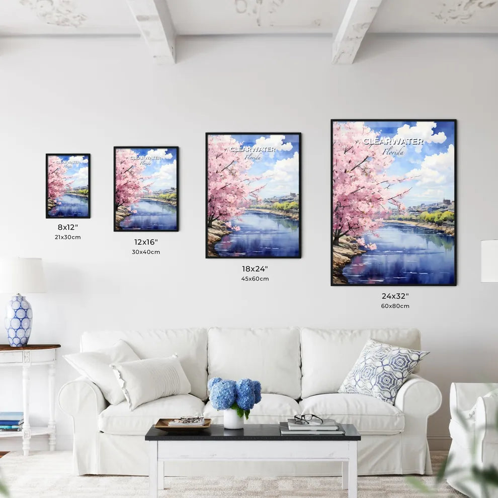 Clearwater, Florida, A Poster of a river with pink flowers and buildings in the background Default Title