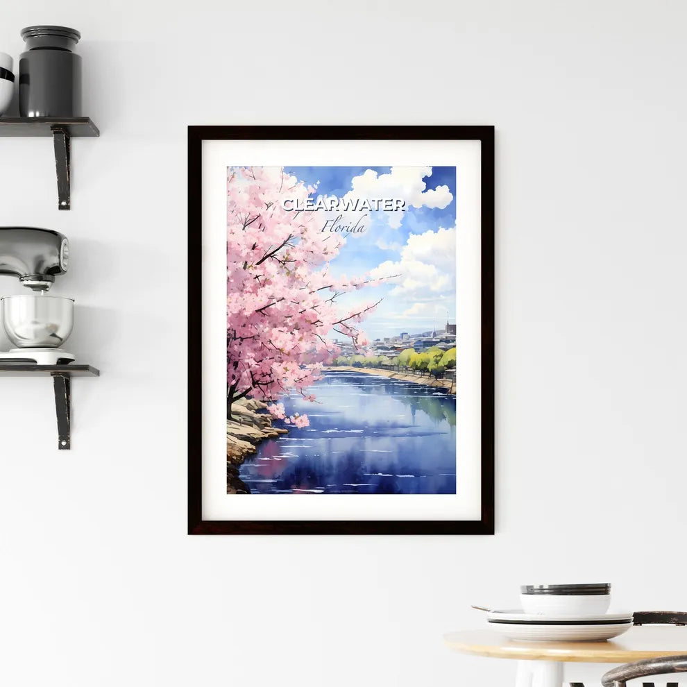 Clearwater, Florida, A Poster of a river with pink flowers and buildings in the background Default Title