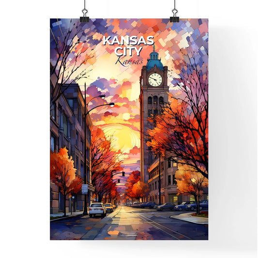 Kansas City, Kansas, A Poster of a street with cars and a clock tower Default Title