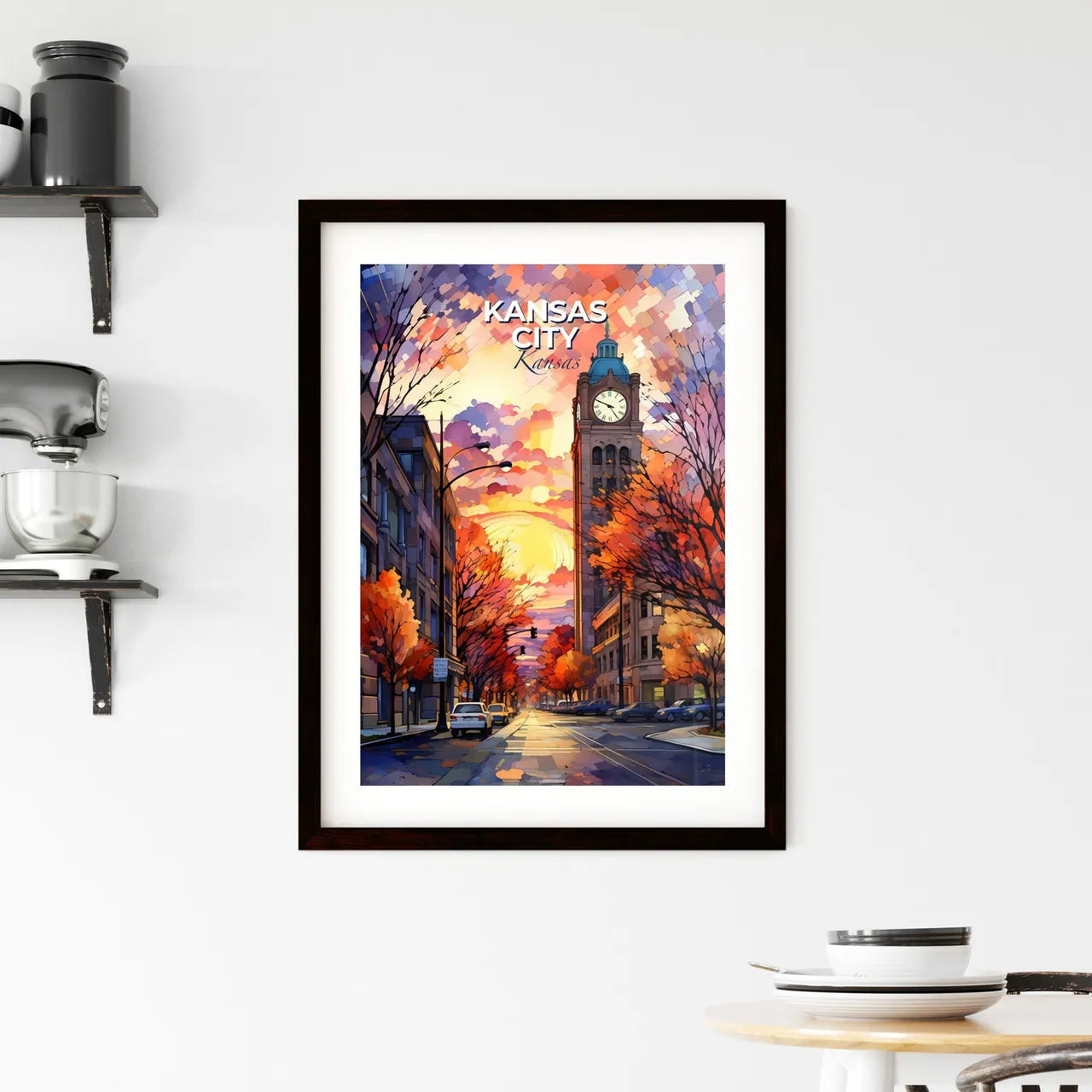 Kansas City, Kansas, A Poster of a street with cars and a clock tower Default Title