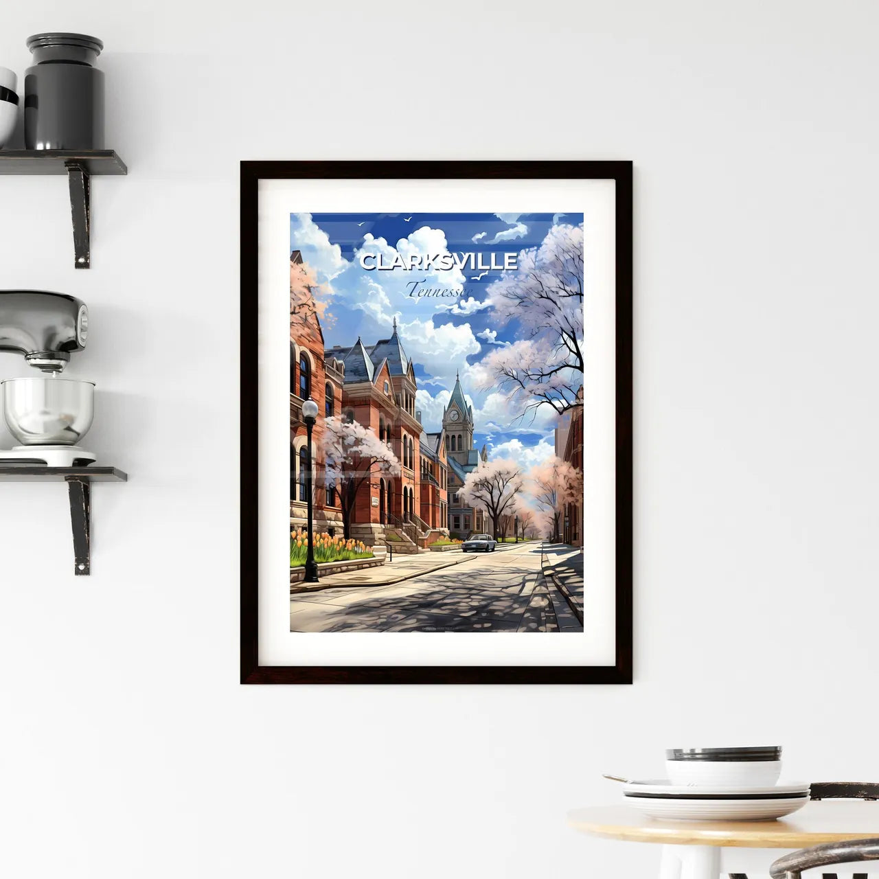 Clarksville, Tennessee, A Poster of a street with buildings and trees Default Title