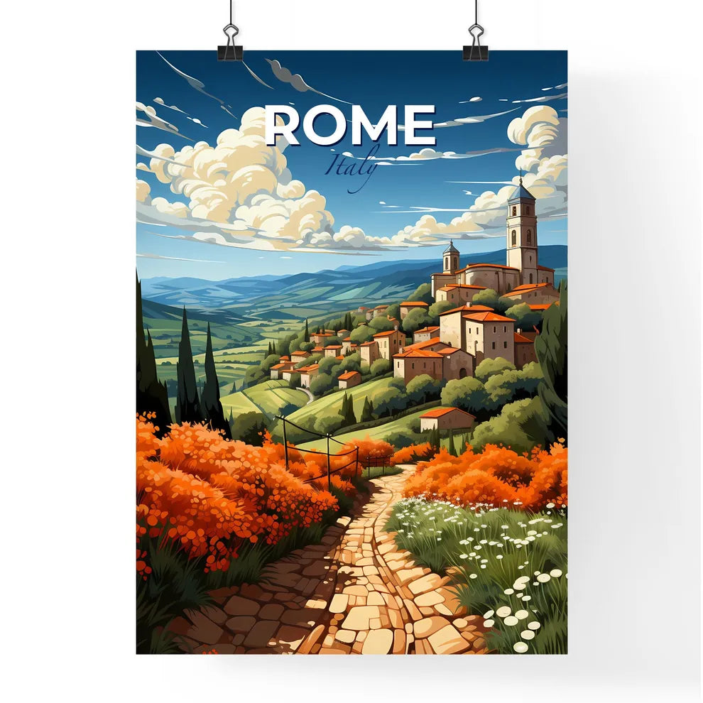 Rome, Italy, A Poster of a stone path leading to a village Default Title