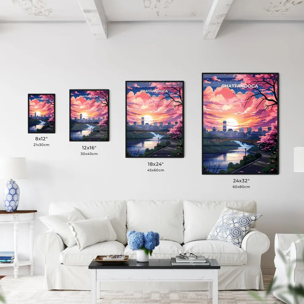 Chattanooga, Tennessee, A Poster of a bridge over a river with trees and a city in the background Default Title