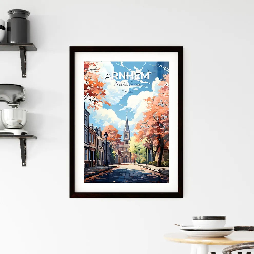 Arnhem, Netherlands, A Poster of a street with trees and a church Default Title