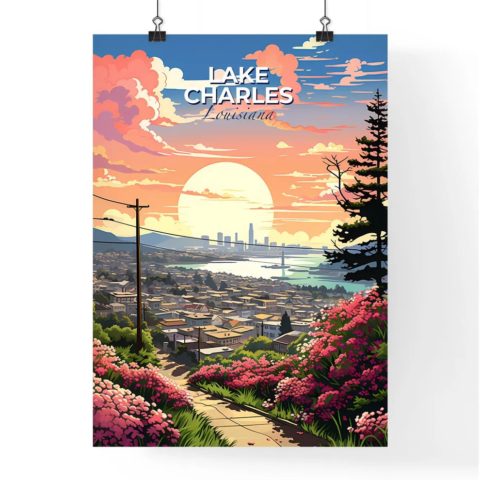 Lake Charles, Louisiana, A Poster of a city with flowers and trees Default Title