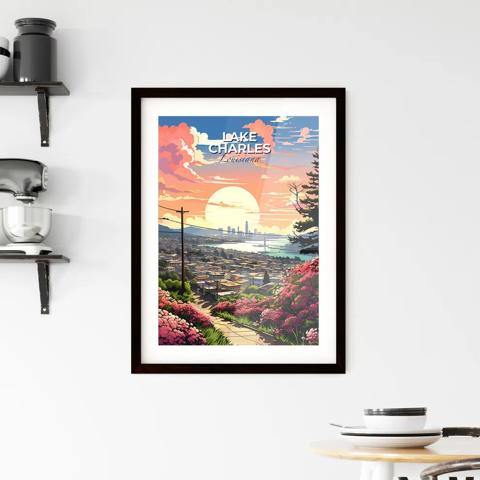 Lake Charles, Louisiana, A Poster of a city with flowers and trees Default Title