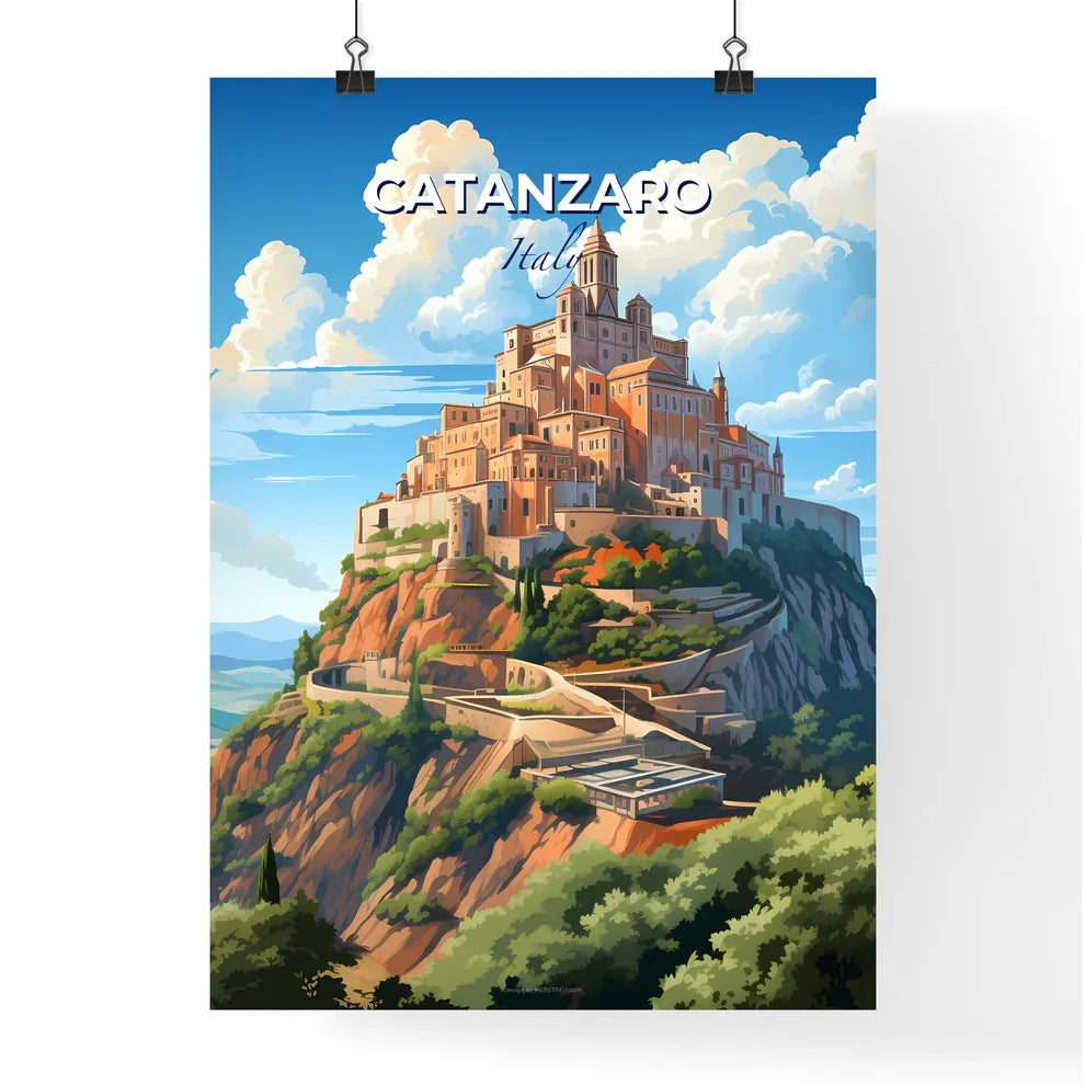 Catanzaro, Italy, A Poster of a painting of a castle on a mountain Default Title