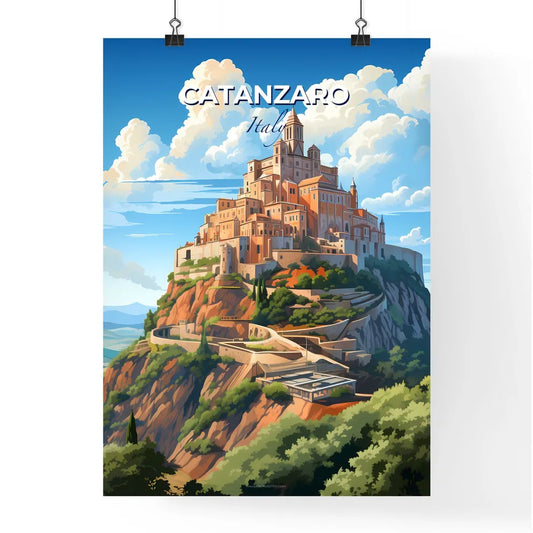 Catanzaro, Italy, A Poster of a painting of a castle on a mountain Default Title