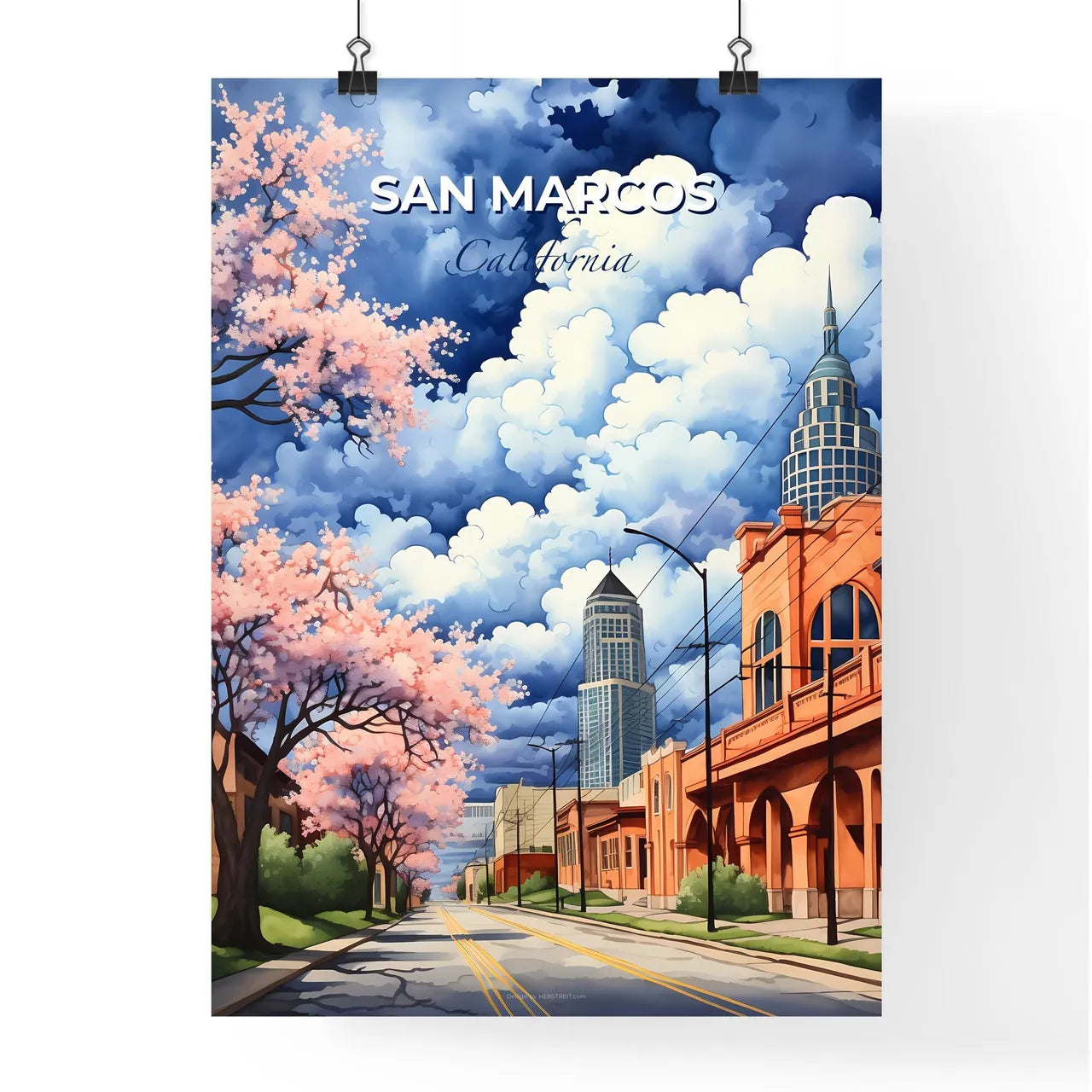 San Marcos, California, A Poster of a street with trees and buildings Default Title