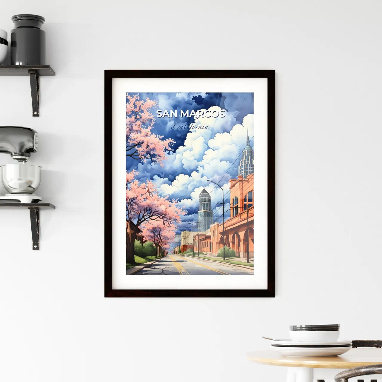 San Marcos, California, A Poster of a street with trees and buildings Default Title