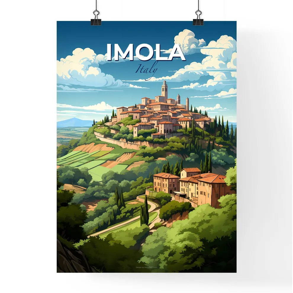 Imola, Italy, A Poster of a landscape of a town on a hill Default Title