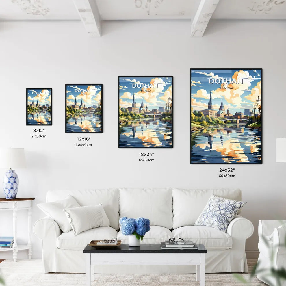 Dothan, Alabama, A Poster of a painting of a city with a bridge and trees Default Title