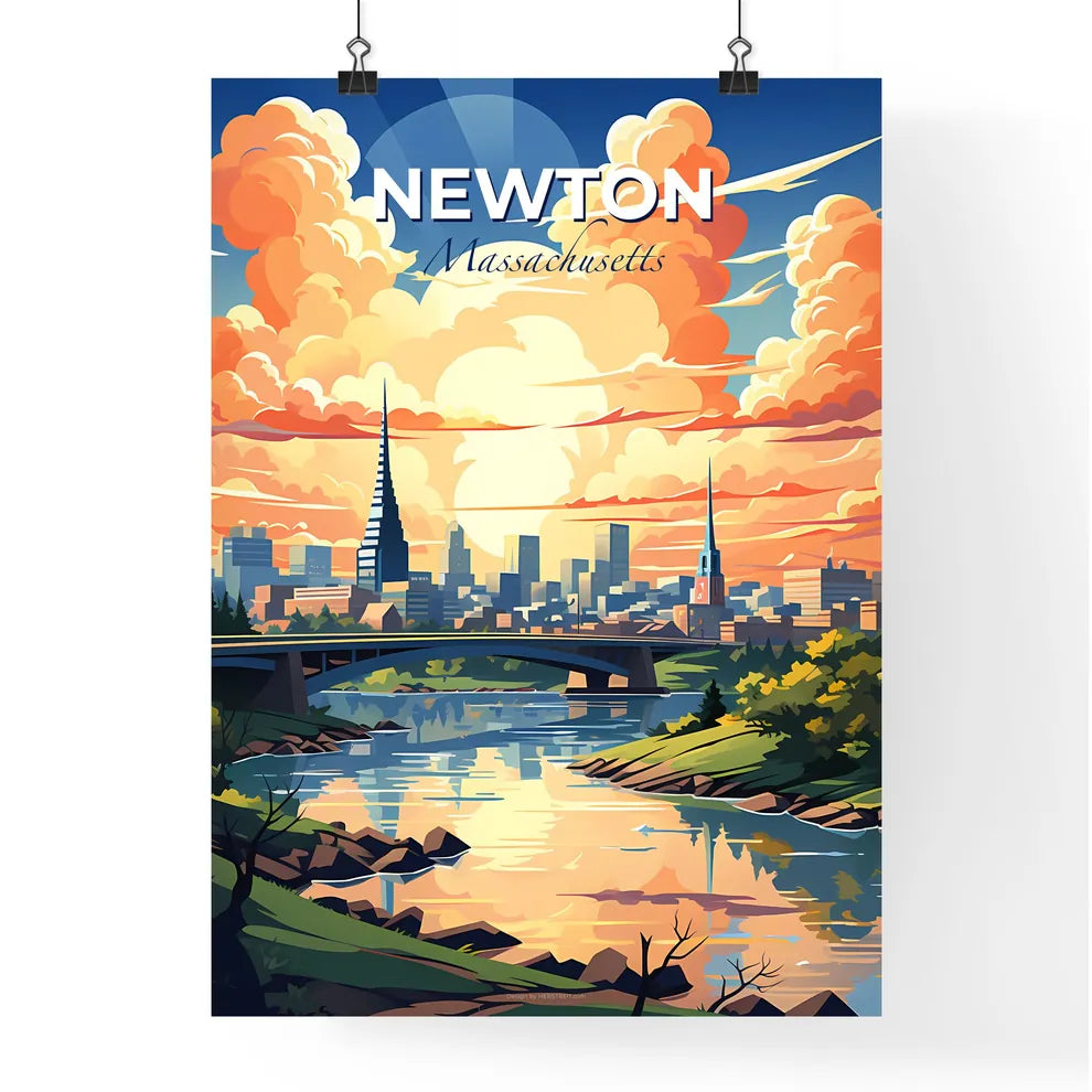 Newton, Massachusetts, A Poster of a river with a bridge and a city in the background Default Title