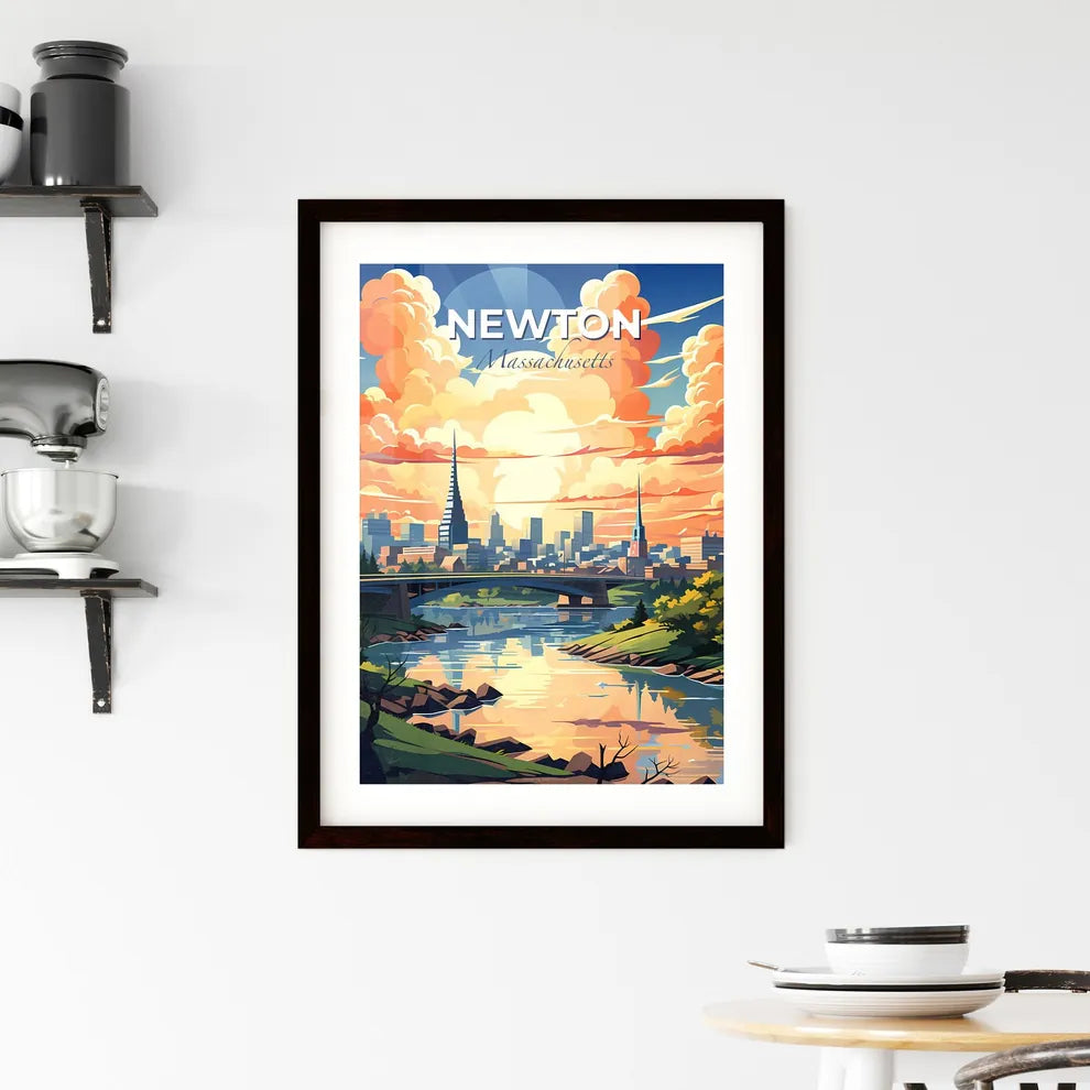 Newton, Massachusetts, A Poster of a river with a bridge and a city in the background Default Title