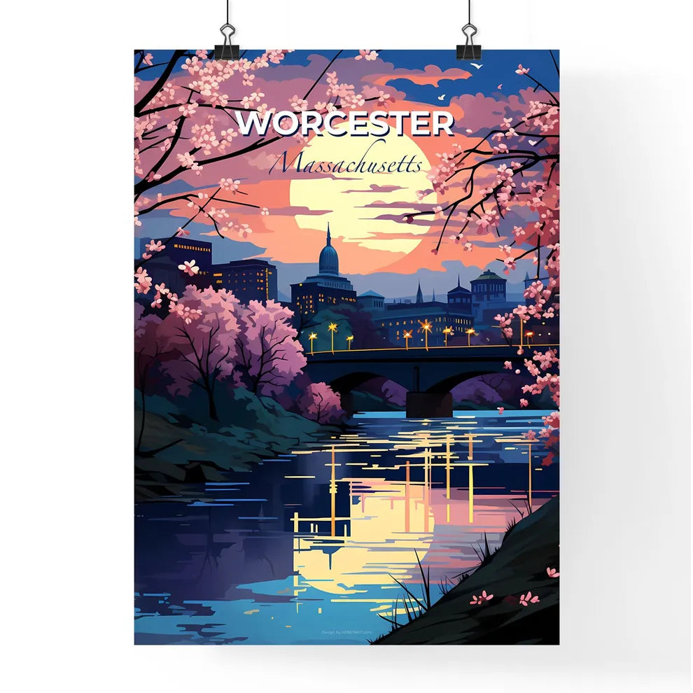 Worcester, Massachusetts, A Poster of a river with a bridge and a city in the background Default Title