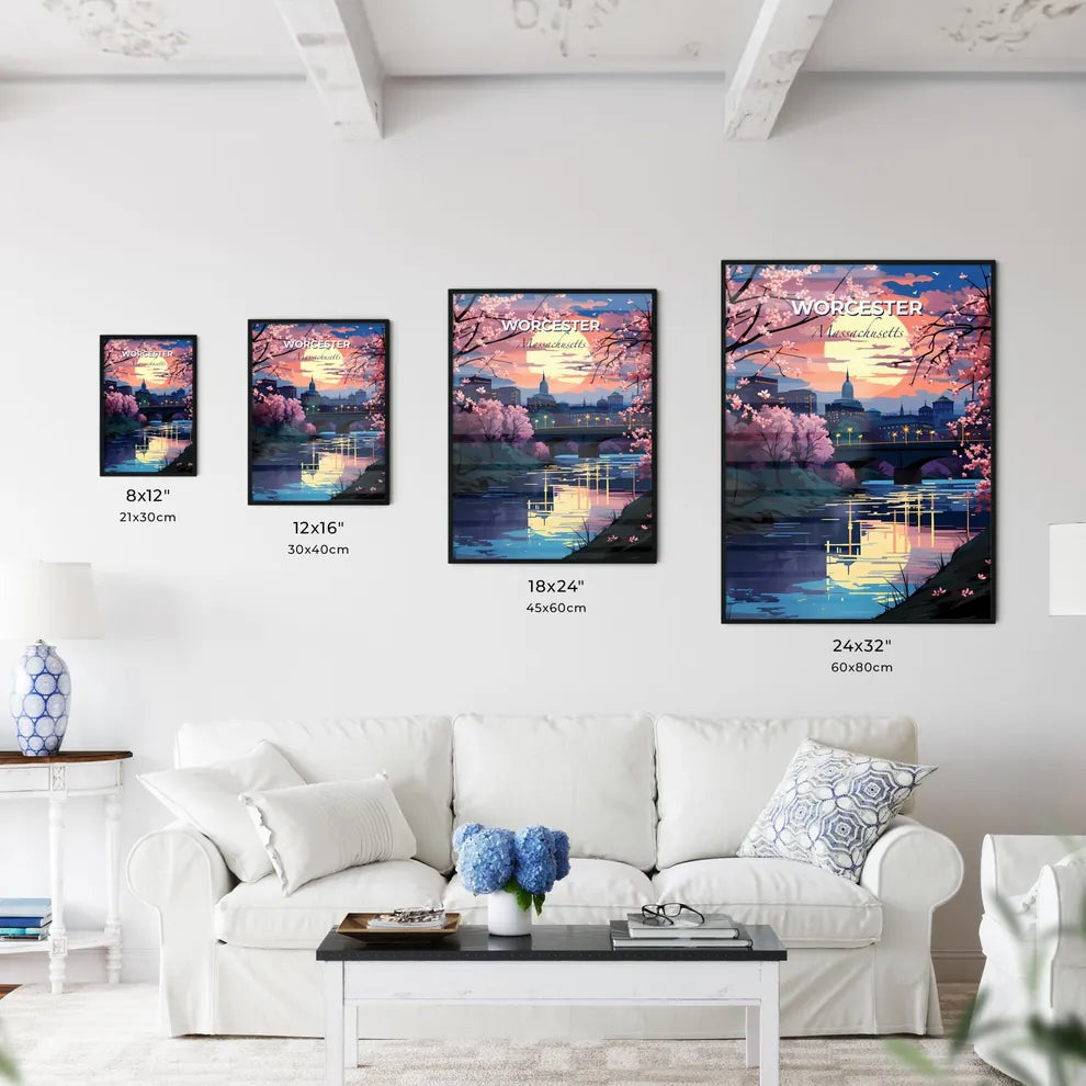 Worcester, Massachusetts, A Poster of a river with a bridge and a city in the background Default Title