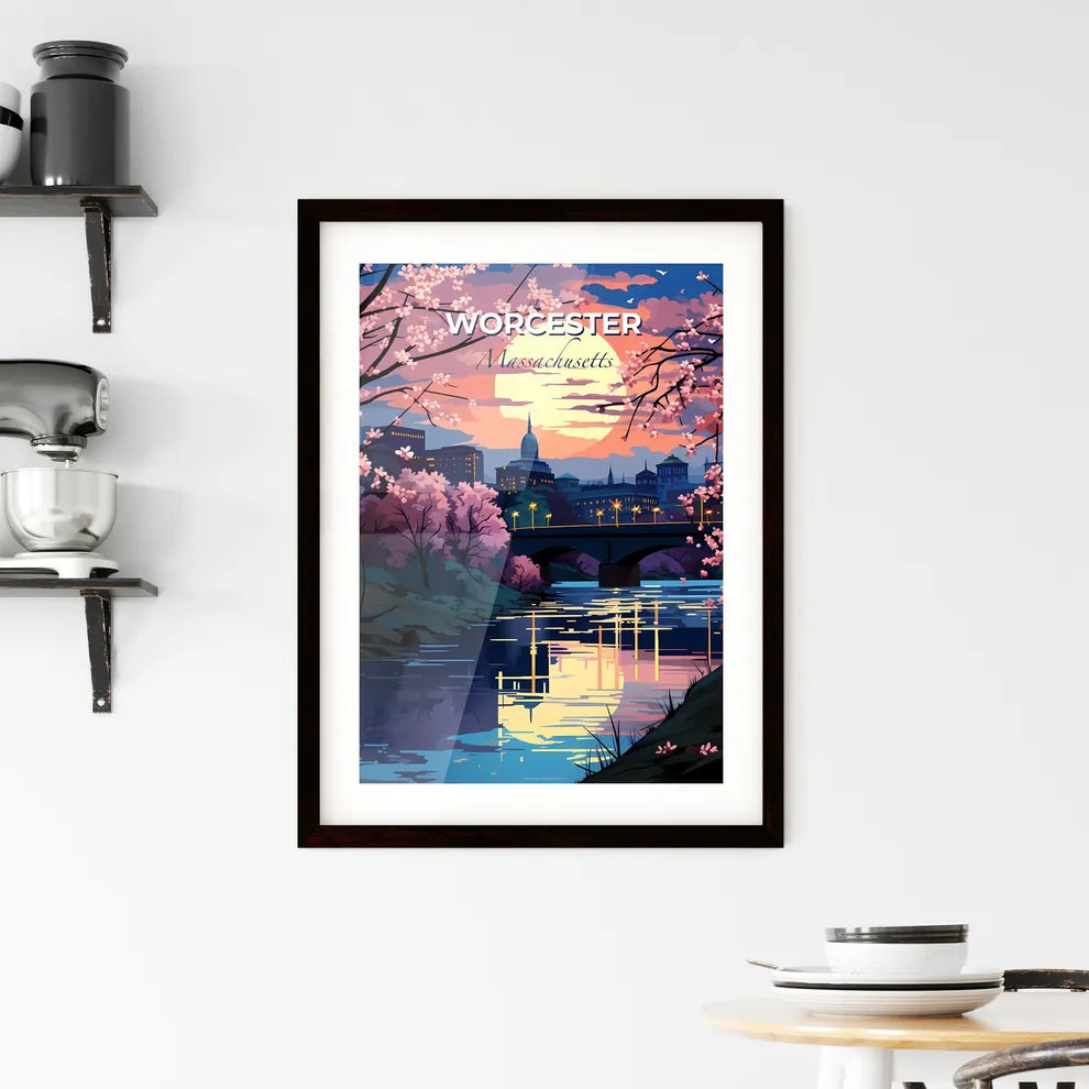 Worcester, Massachusetts, A Poster of a river with a bridge and a city in the background Default Title