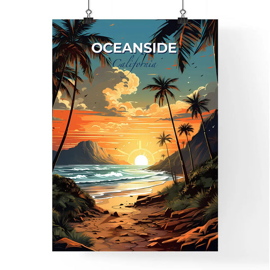 Oceanside, California, A Poster of a beach with palm trees and a sunset Default Title
