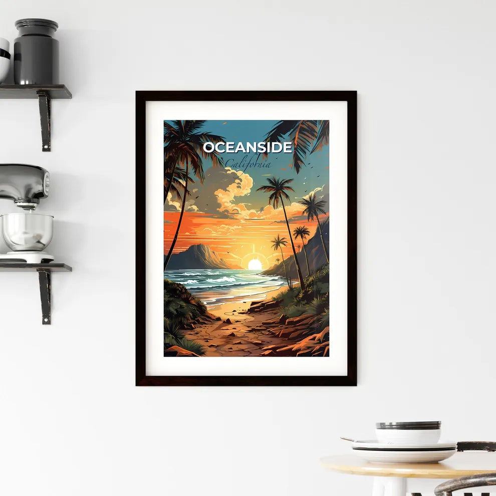 Oceanside, California, A Poster of a beach with palm trees and a sunset Default Title