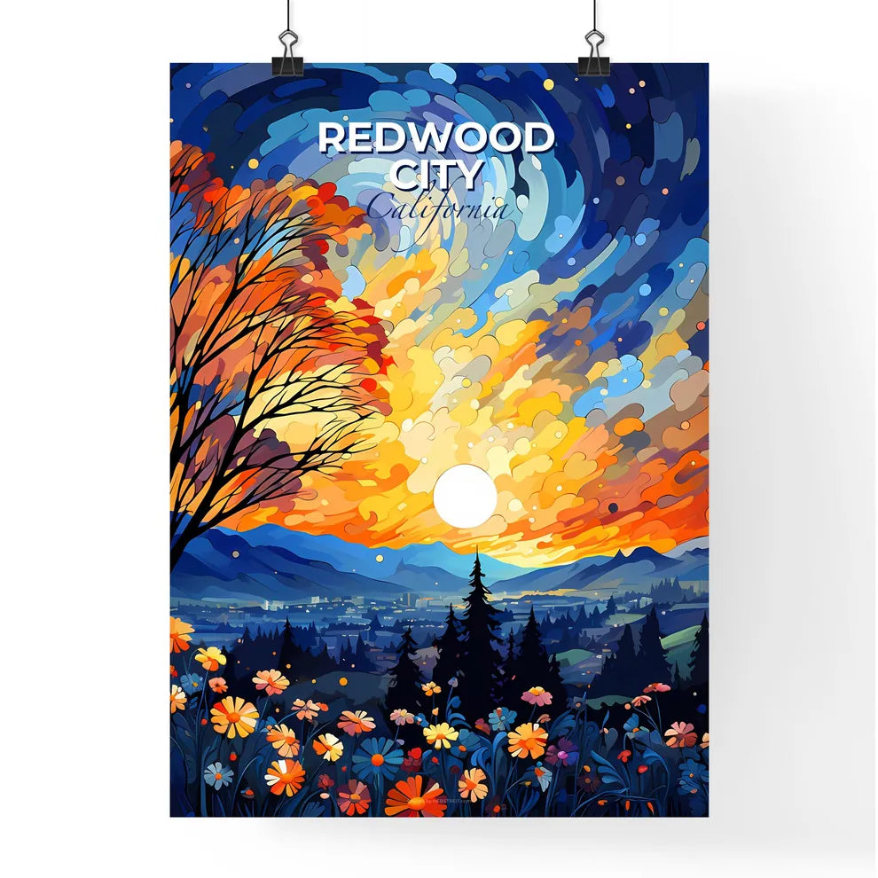 Redwood City, California, A Poster of a colorful landscape with trees and flowers Default Title