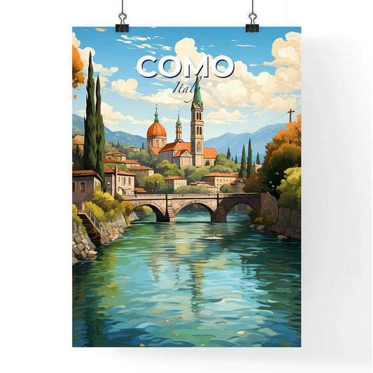 Como, Italy, A Poster of a bridge over a river with a bridge and a town in the background Default Title