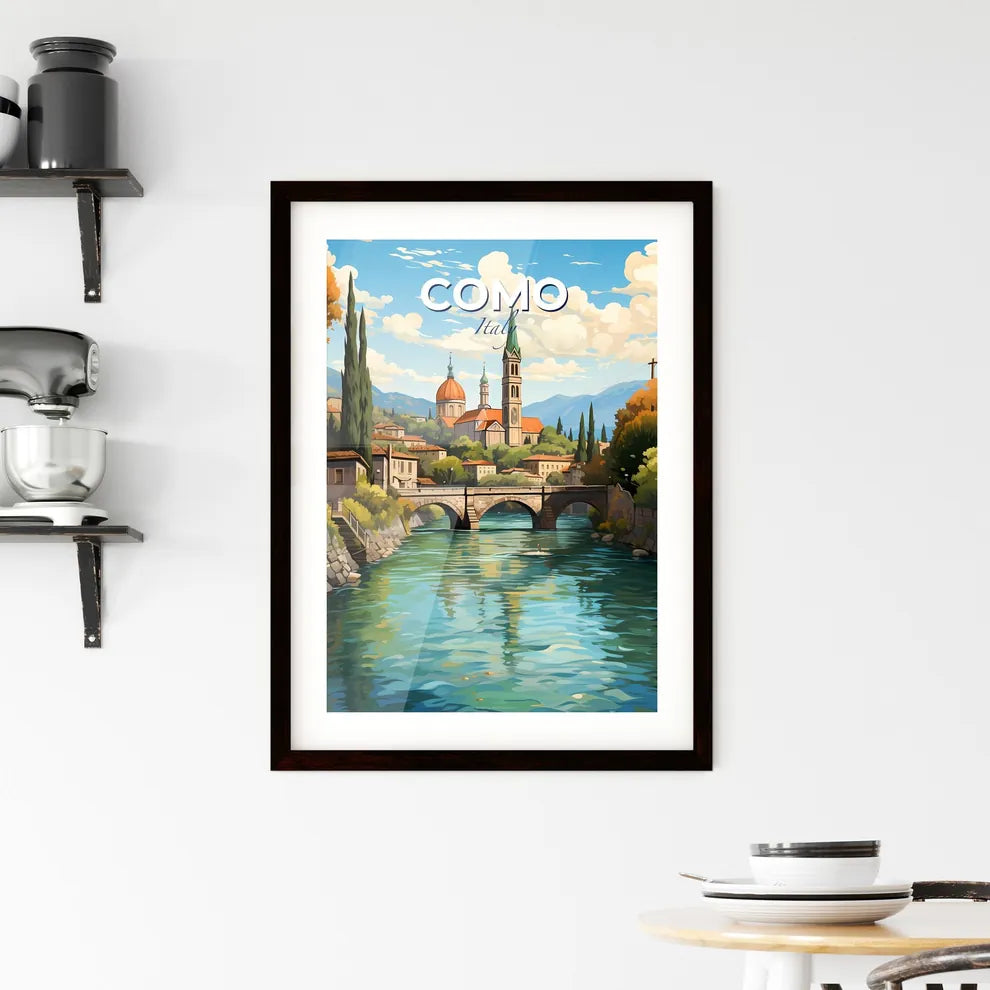 Como, Italy, A Poster of a bridge over a river with a bridge and a town in the background Default Title