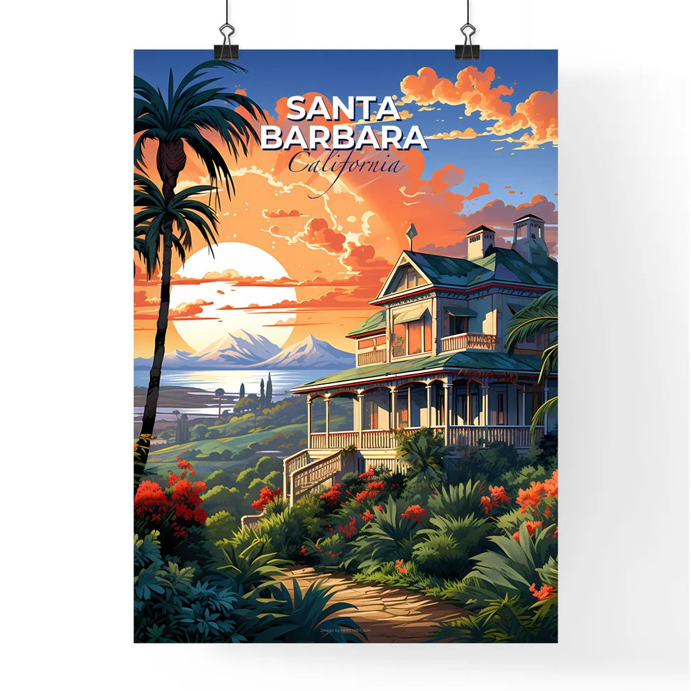 Santa Barbara, California, A Poster of a house with a large porch and a large body of water Default Title
